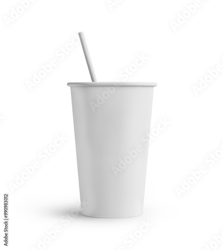 Glossy Cup With Straw Mockup