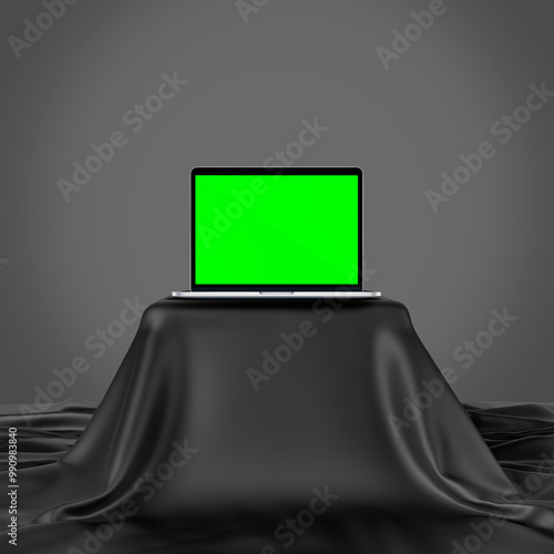 Modern Laptop with Green Screen for Chroma Keying photo