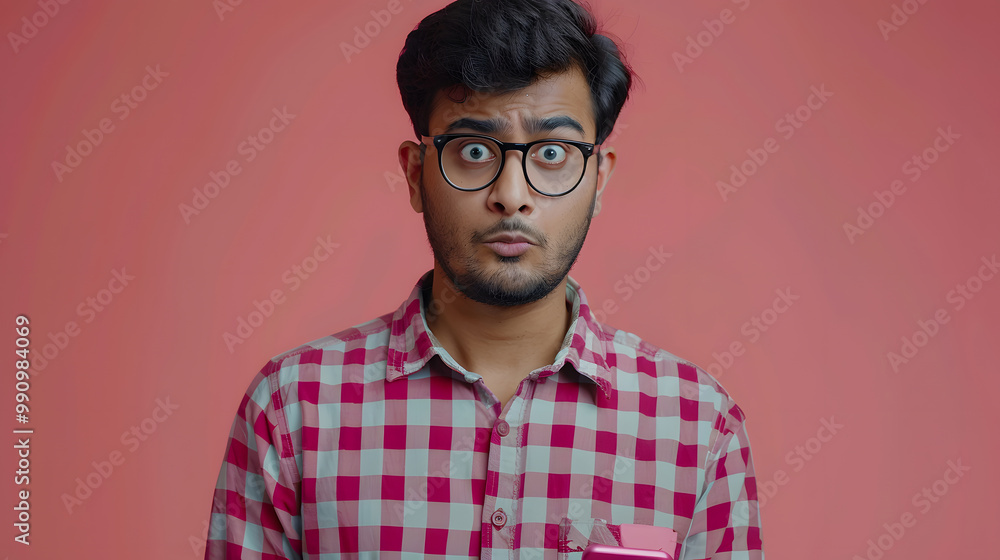 Indian guy staring at smartphone screen with angry face expression, get awful news in notice from bank. generative ai. Indian guy staring at smartphone screen with angry face expression, get awful news in notice from bank. generative ai.