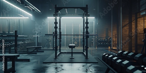 Compact squat rack for small spaces, Minimalist gym with powerlifting squat rack, Minimalist gym setup with a squat rack
