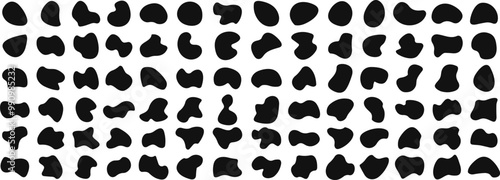 Random silhouette blob, Various blotch.  round abstract organic shapes. Pebble, drops and stone silhouettes. Inkblot 90s texture vector set. Basic, simple rounded, smooth black forms