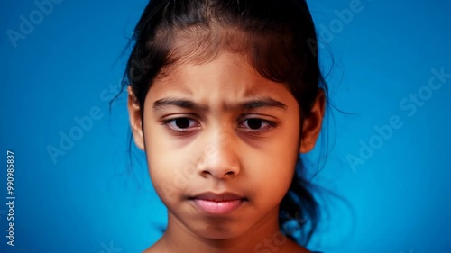 Static video, studio key light, close-up of a teenage middle eastern girl with expressive eyebrows. photo