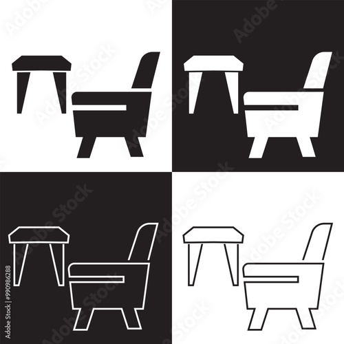 Set of Furniture Related Vector Icons. Contains such Icons . Editable Stroke.  Isolated on white and black background. Vector illustration EPS 10