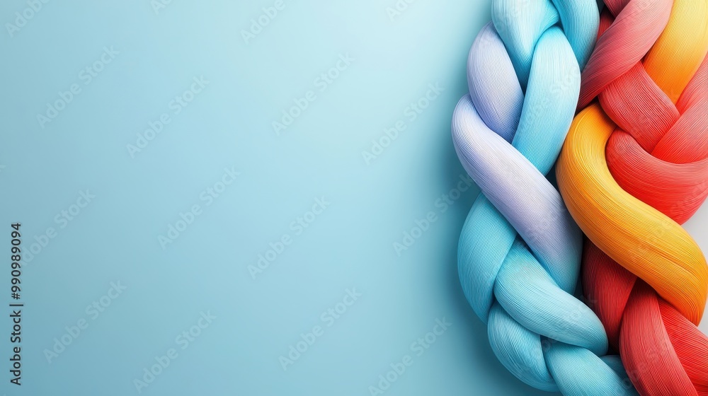 Obraz premium Vibrant Braided Threads on Soft Blue Background