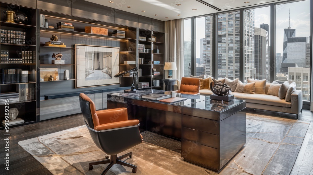 Modern Home Office with City View Modern Home Office with City View