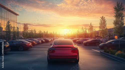 Car parked in an outdoor lot, showcasing used vehicles for sale and rental services. 