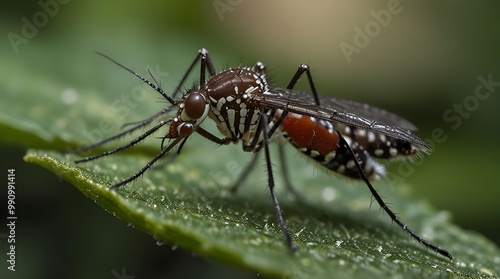 a closeup of an Aedes mosquito resting.generative.ai