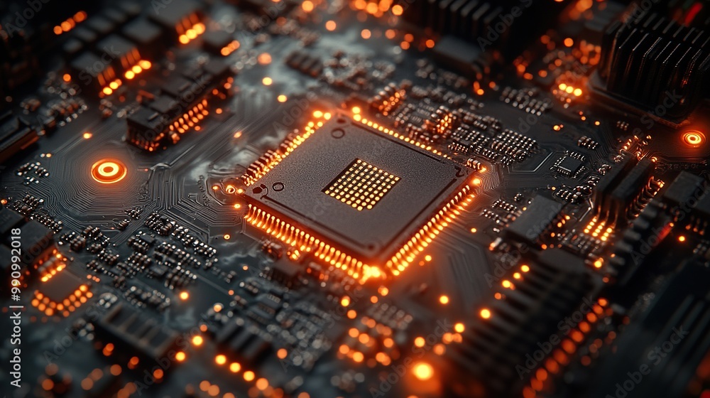 A computer circuit board featuring a CPU and memory cards highlights the complexities of information technology and big data. A computer circuit board featuring a CPU and memory cards highlights the complexities of information technology and big data.