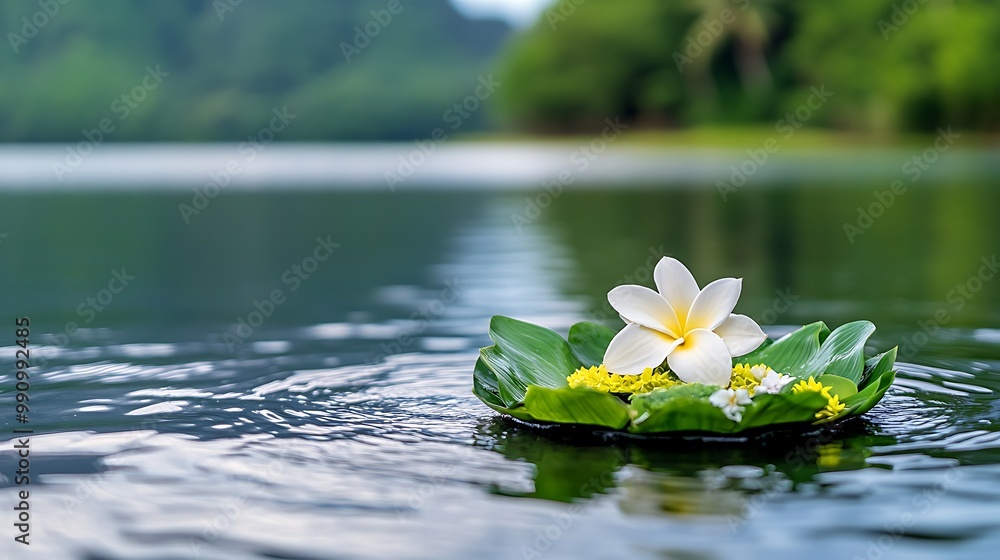 Tranquil Water Lily with Plumeria on a Calm Lake Tranquil Water Lily with Plumeria on a Calm Lake