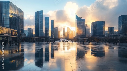Wallpaper Mural Business people walking in la defense business district at sunset, paris, france Torontodigital.ca