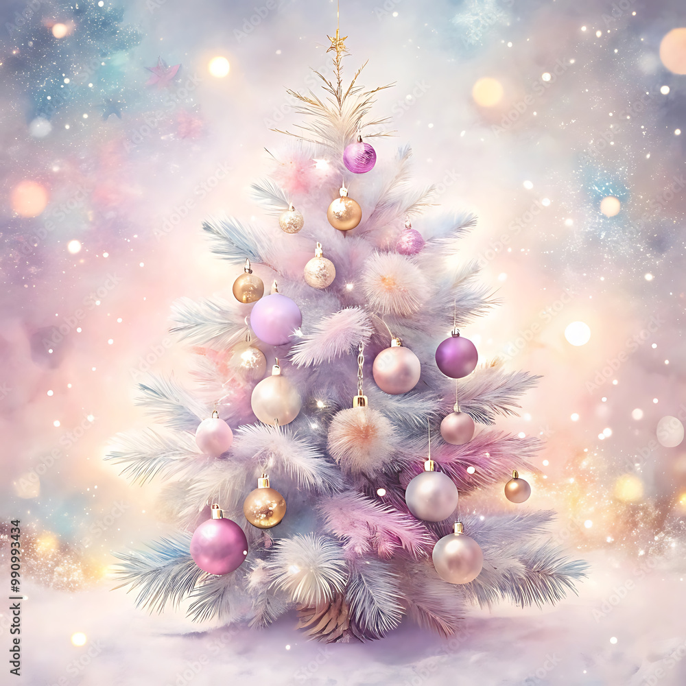 Fototapeta premium Pink Christmas Tree Backgrounds, Pink Watercolor Christmas Tree Backgrounds. Pink tree wallpaper. Pink holiday background.