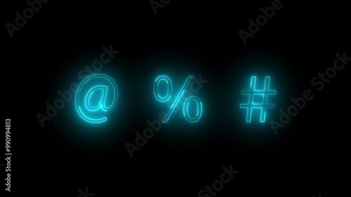 Wallpaper Mural Neon at the rate percent hash icon cyan glowing black background animation Torontodigital.ca