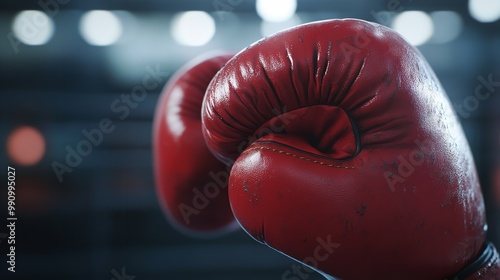 Close-up shot of red boxing gloves with a textured background

 photo