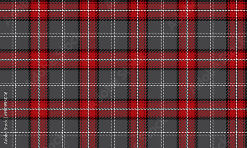 Plaid fabric pattern, grey, red, black, white, seamless for textile and design clothes skirt pants apron tablecloth blanket or decoration. Vector illustration.