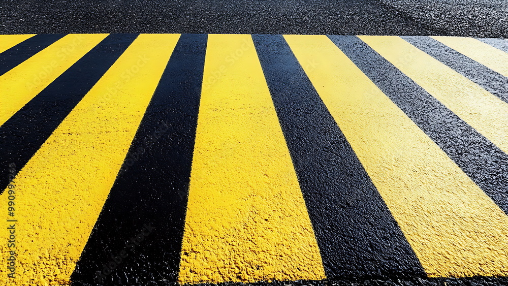 Fototapeta premium Yellow and black pedestrian zebra crosswalk 