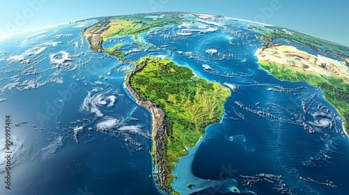 Planet Earth View of South America Highlighting Terrain and Geography. Ideal for Travel