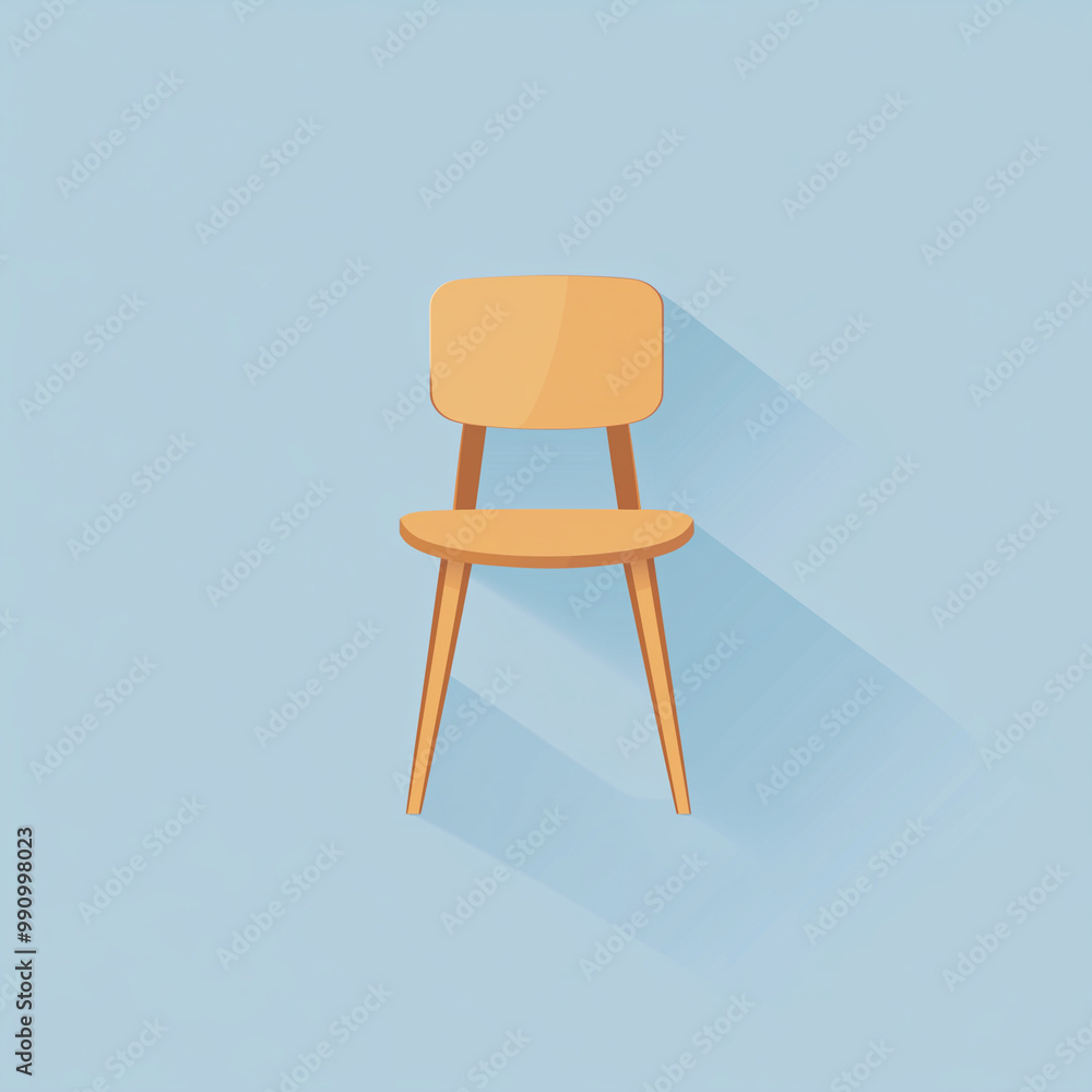 Minimalist wooden chair with shadow, flat illustration, simple design Minimalist wooden chair with shadow, flat illustration, simple design