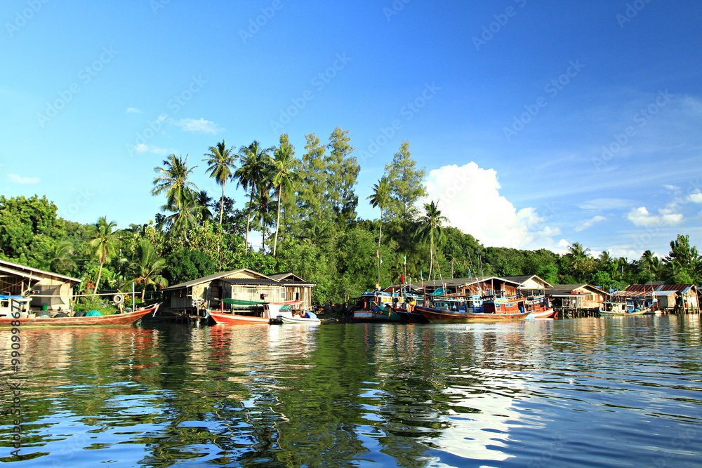Fototapeta premium Scenic fishing village Bridge Na Cha-ang Subdistrict, Chumphon Province, Thailand 