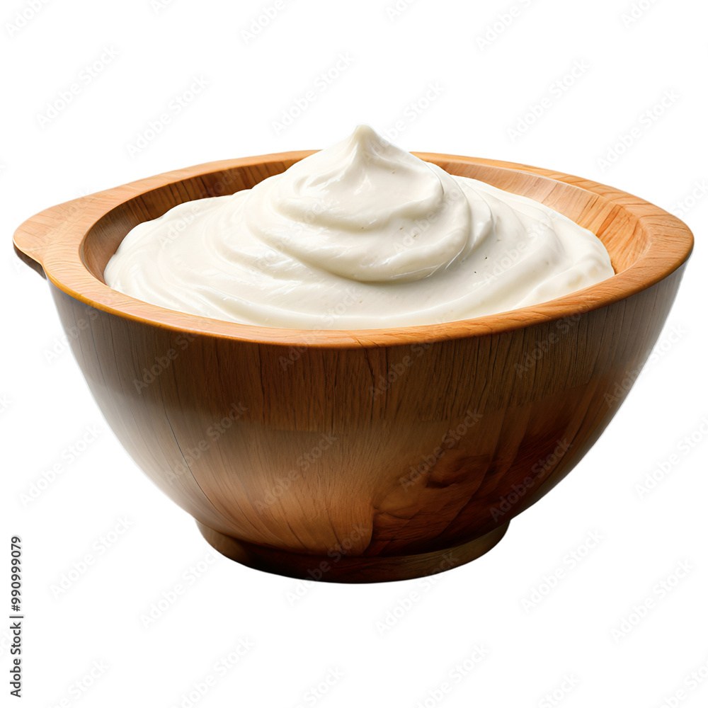 A smooth and creamy whipped topping is presented in a polished wooden bowl, perfect for adding richness to various desserts. Ideal for enhancing cakes and pastries. Generative AI A smooth and creamy whipped topping is presented in a polished wooden bowl, perfect for adding richness to various desserts. Ideal for enhancing cakes and pastries. Generative AI