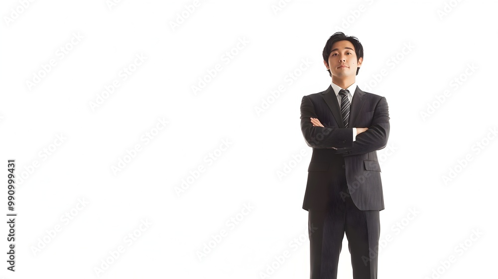 Confident Japanese Business Professional Standing on White Background Confident Japanese Business Professional Standing on White Background