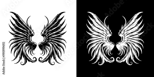 Demonic wings, black and white