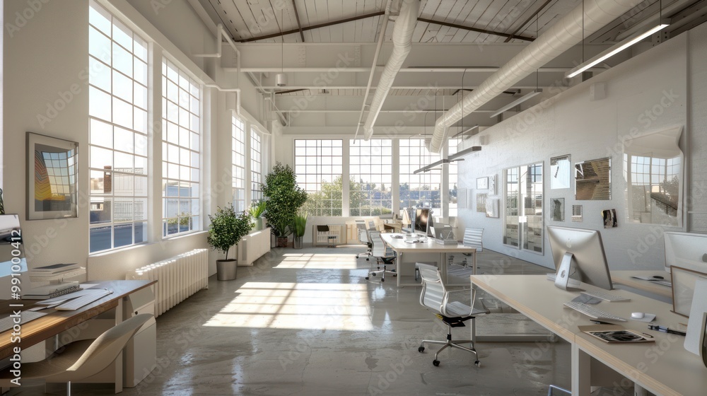 Modern Office Interior with Large Windows Modern Office Interior with Large Windows