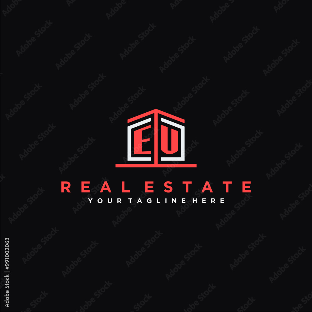 EV Initials Modern Logo Design for a Real Estate Company Featuring a Unique Icon and Bold Typography on a Black Background EV Initials Modern Logo Design for a Real Estate Company Featuring a Unique Icon and Bold Typography on a Black Background