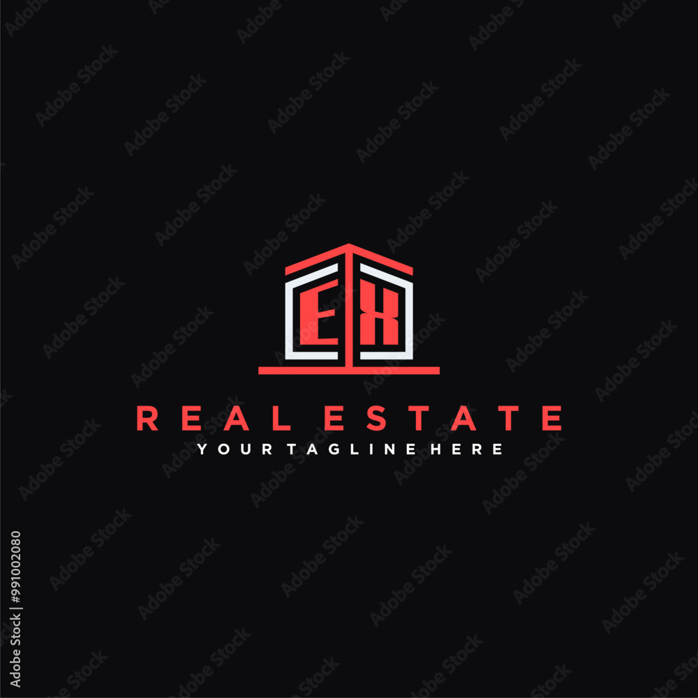 EX Initials Modern Logo Design for a Real Estate Company Featuring a Unique Icon and Bold Typography on a Black Background EX Initials Modern Logo Design for a Real Estate Company Featuring a Unique Icon and Bold Typography on a Black Background