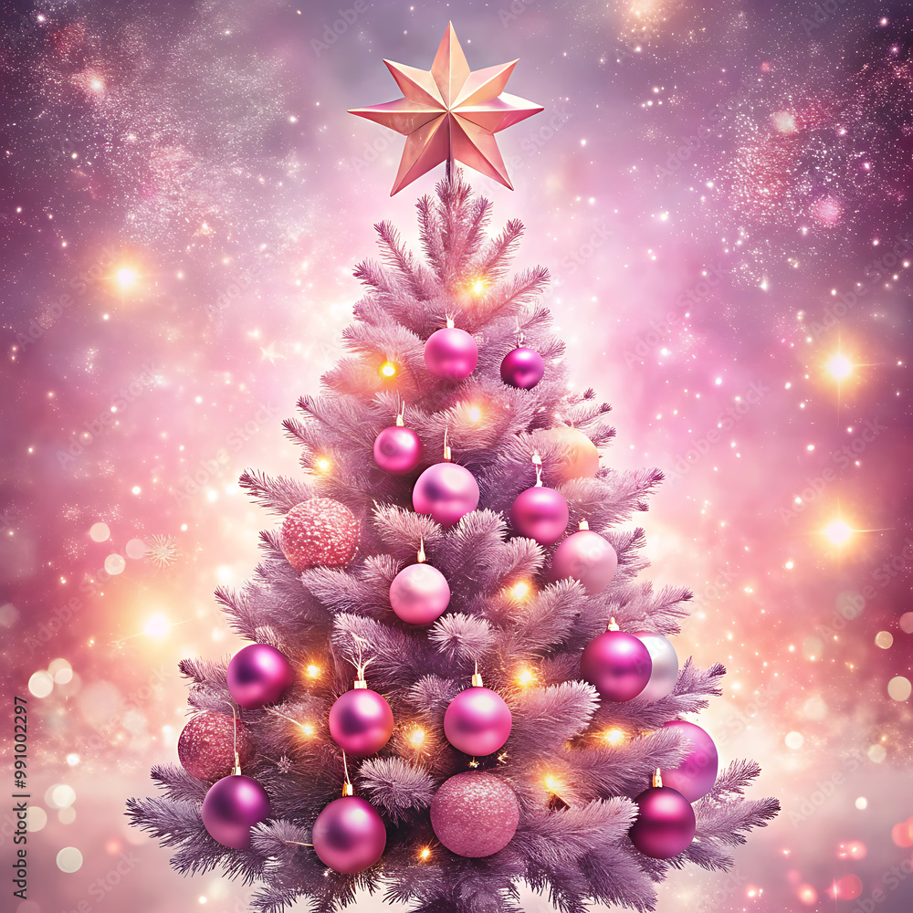 Fototapeta premium Pink Christmas Tree Backgrounds, Pink Watercolor Christmas Tree Backgrounds. Pink tree wallpaper. Pink holiday background.