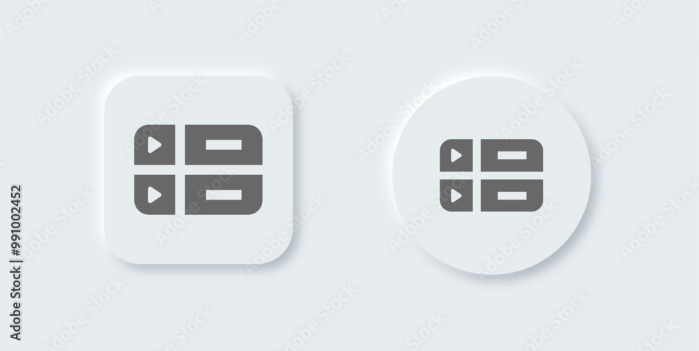 Episode solid icon in neomorphic design style. Series signs vector illustration. Episode solid icon in neomorphic design style. Series signs vector illustration.
