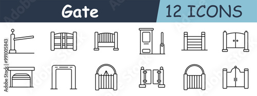 Gate set icon. Wooden gates, double doors, farm gate, decorative gate, security gate, traditional entrance. Entryways, fences, and security purposes