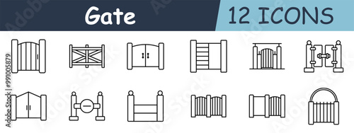 Gate set icon. Wooden gates, double doors, farm gate, decorative gate, security gate, traditional entrance. Entryways, fences, and security purposes