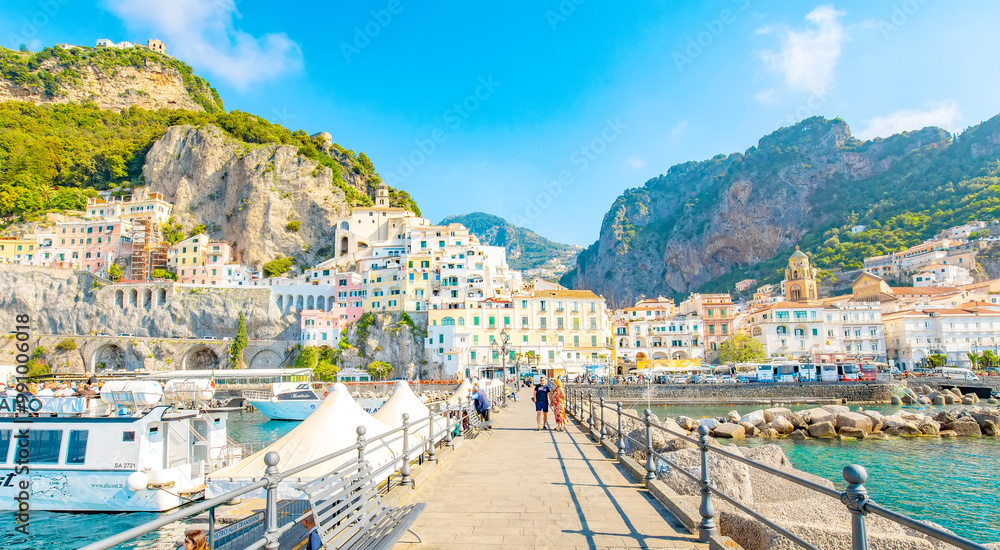 Naklejka premium Scenic view of Amalfi town, Amalfi Coast, Italy
