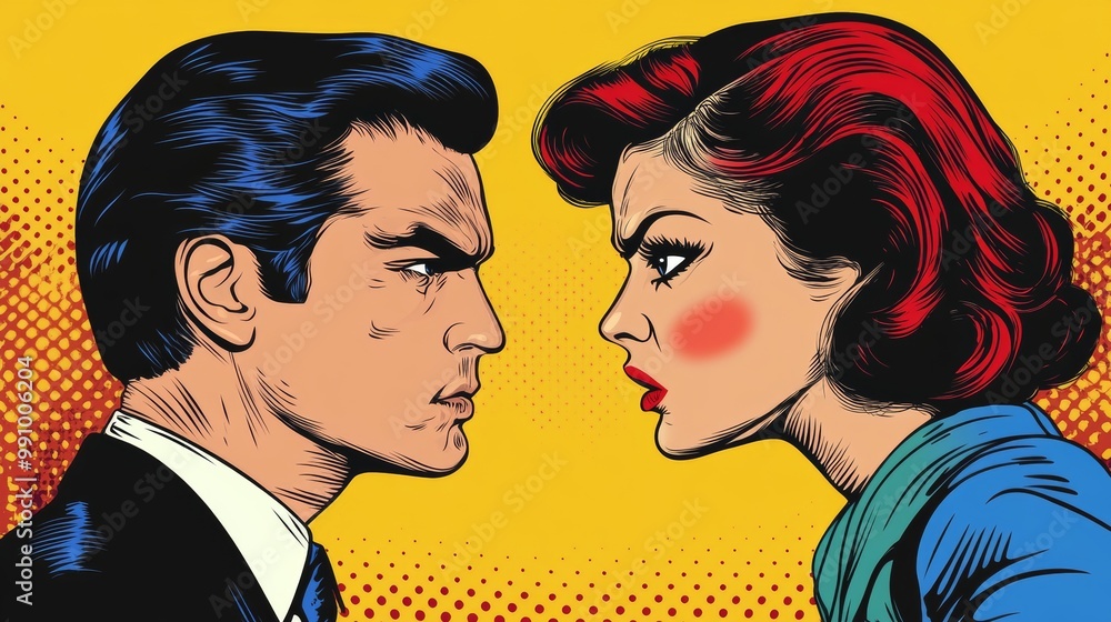 man vs woman, confrontation and competition. Gender inequality and the fight against stereotypes. Pop art retro vector illustration man vs woman, confrontation and competition. Gender inequality and the fight against stereotypes. Pop art retro vector illustration
