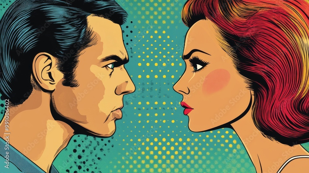 man vs woman, confrontation and competition. Gender inequality and the fight against stereotypes. Pop art retro vector illustration man vs woman, confrontation and competition. Gender inequality and the fight against stereotypes. Pop art retro vector illustration