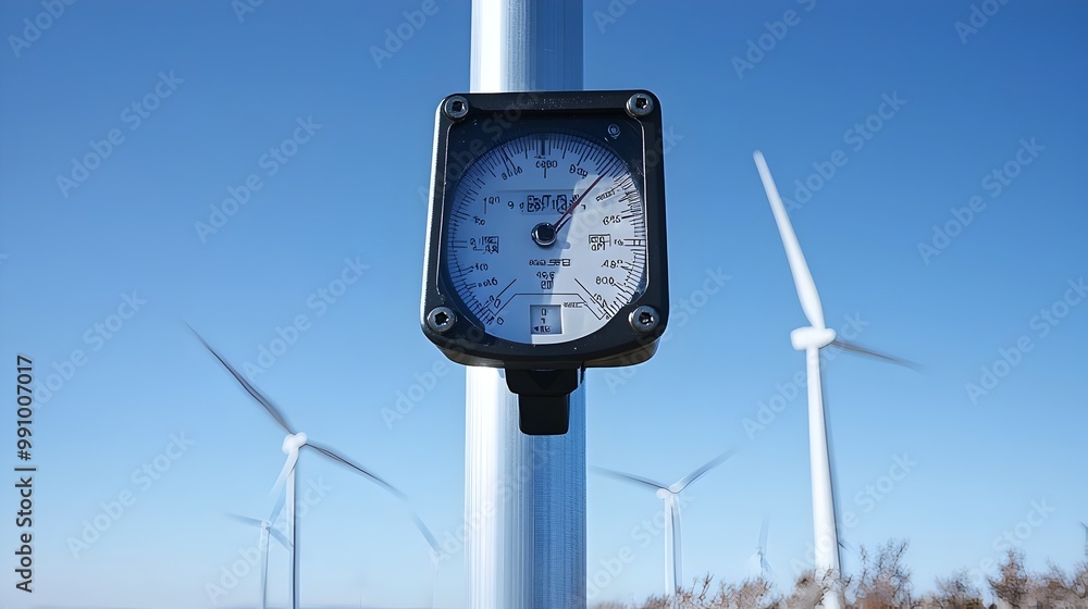 Wind Energy Meter on Tall Pole Measuring Renewable Power Wind Energy Meter on Tall Pole Measuring Renewable Power