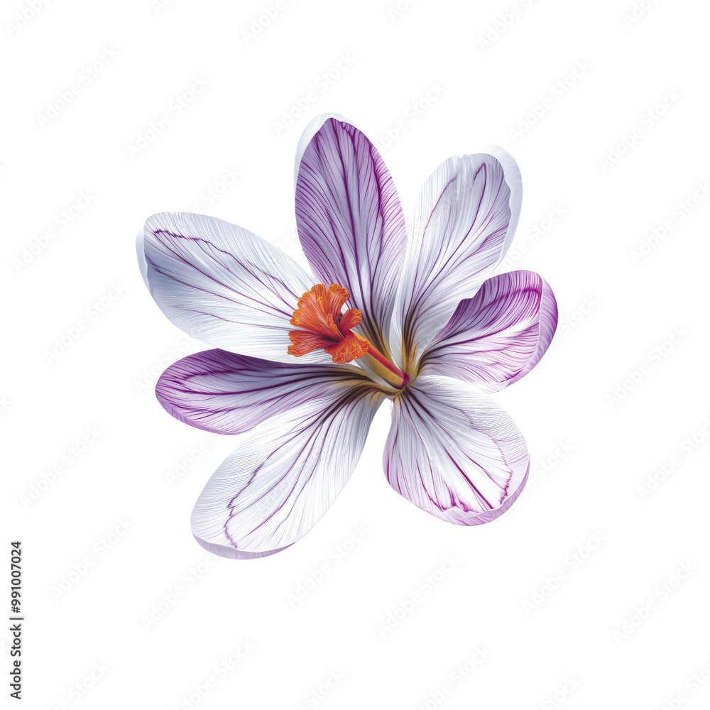 Naklejka premium Single Purple and White Crocus Flower on White Background