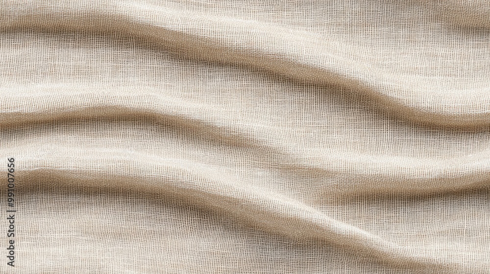 The soft light highlights the natural folds and subtle sheen of light beige linen, showcasing its fine texture and intricate thread weave in a close-up view SEAMLESS PATTERN The soft light highlights the natural folds and subtle sheen of light beige linen, showcasing its fine texture and intricate thread weave in a close-up view SEAMLESS PATTERN