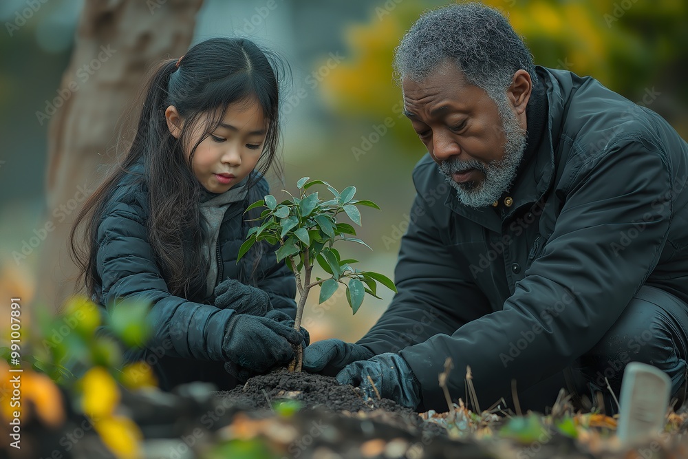 A family plants a young tree together in their backyard to honor the memory of a beloved pet during a serene autumn afternoon A family plants a young tree together in their backyard to honor the memory of a beloved pet during a serene autumn afternoon