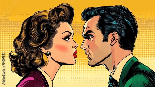 Online slap, the relationship of men and women. Pop art retro vector illustration 