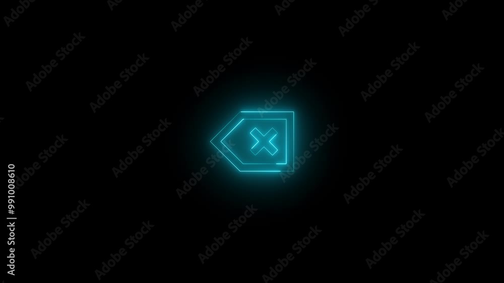 Neon back space QWERTYSm icon cyan glowing black background animation Neon back space QWERTYSm icon cyan glowing black background animation