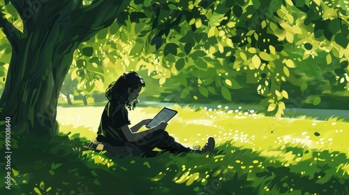 Peaceful Reading Under a Tree