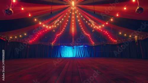 An enchanting tent interior glows with warm lights, awaiting visitors to revel in its magic and festive atmosphere.