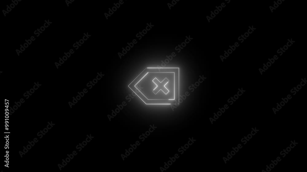 Neon back space QWERTYSm icon white glowing black background animation Neon back space QWERTYSm icon white glowing black background animation