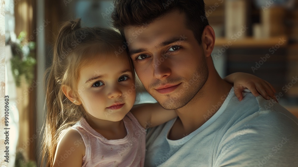 I love you, dad! Handsome young man at home with his little cute girl. Happy Father's Day! I love you, dad! Handsome young man at home with his little cute girl. Happy Father's Day!