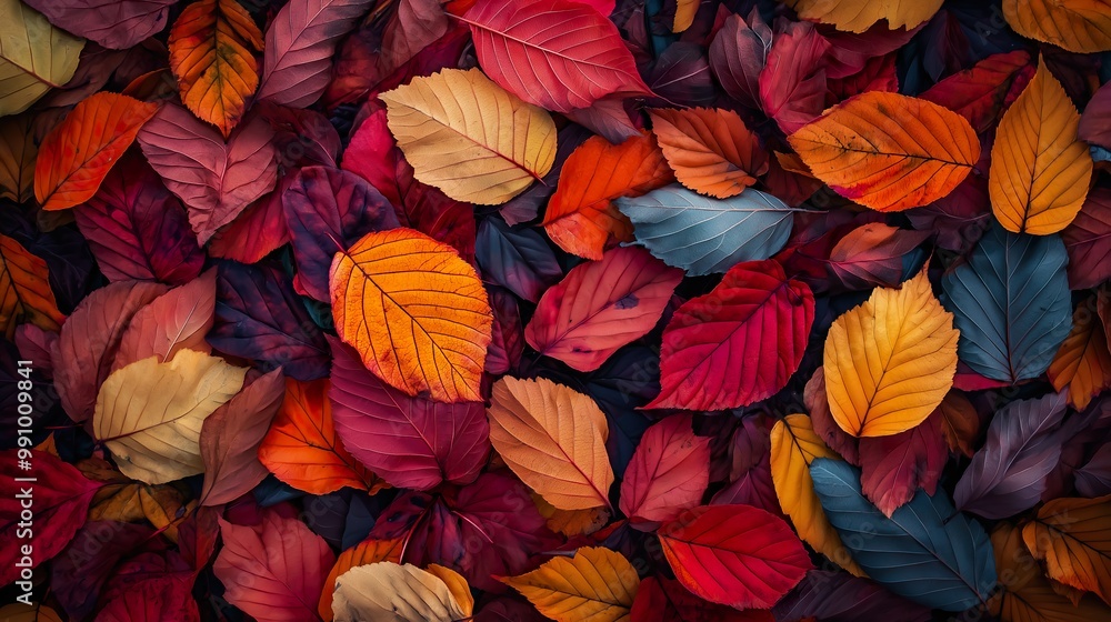 Vibrant autumn leaves blanket the ground in a colorful array of red, orange, yellow, and purple during the fall season in a serene forest setting Vibrant autumn leaves blanket the ground in a colorful array of red, orange, yellow, and purple during the fall season in a serene forest setting