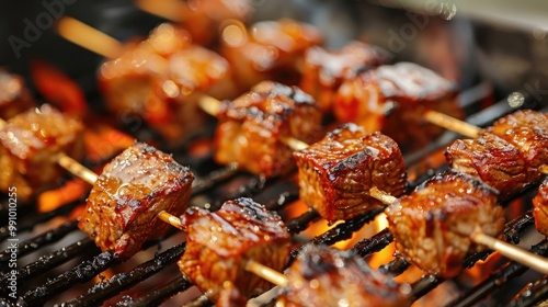 Healthy Grilling. Bar-B-Q Party: Delicious Grilled Shashliks on Summer Grilling Session photo