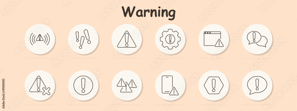 Warning set icon. Exclamation marks, warning triangle, gear with alert, browser warning, mobile alert, speech bubbles, caution, danger, error, system alert, configuration warning, notification Warning set icon. Exclamation marks, warning triangle, gear with alert, browser warning, mobile alert, speech bubbles, caution, danger, error, system alert, configuration warning, notification