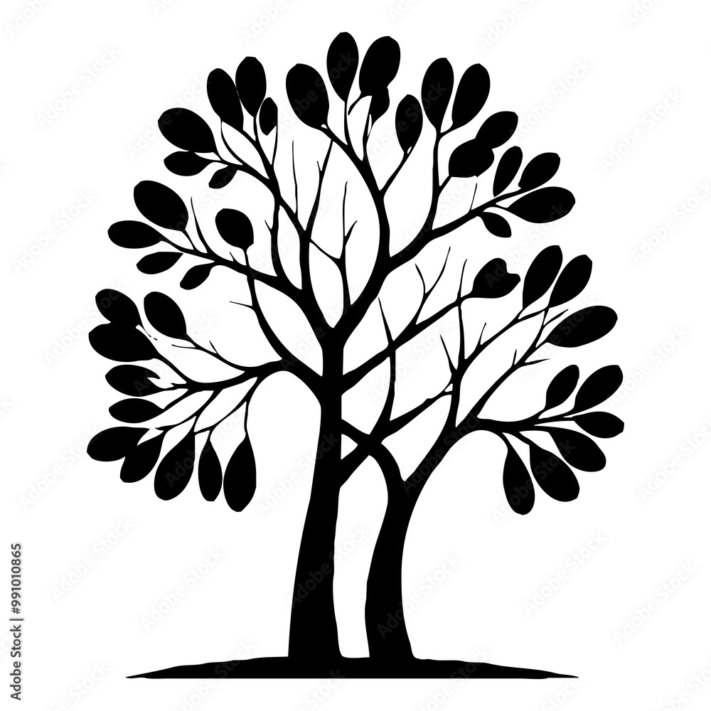 Obraz premium Tree . Black and white botanical pattern. For use in graphics, materials. Abstract plant shapes. Minimalist illustration for printing on wall decorations.
