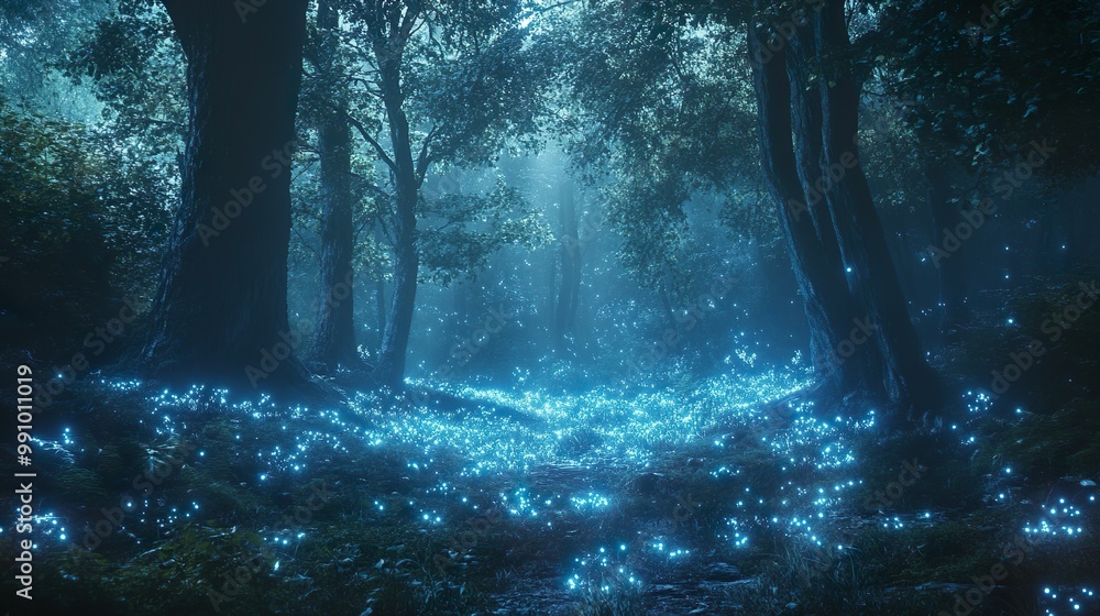 Neon flowers glowing brightly scattered through dark forests hidden paths picture Neon flowers glowing brightly scattered through dark forests hidden paths picture